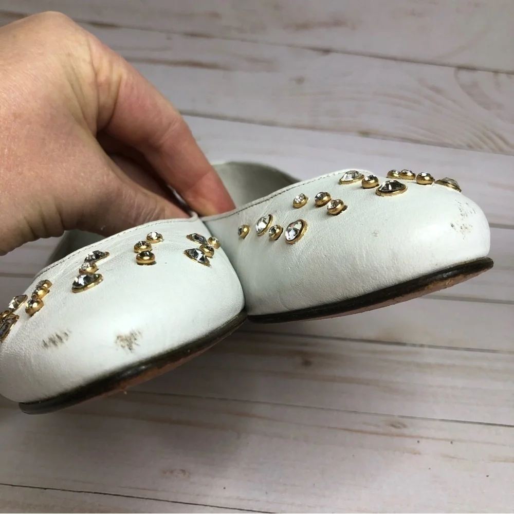El Vaquero Vintage Rhinestone Studded Leather White Flats/Low Heels Sz 38 - Picture 9 of 14